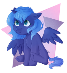 Size: 1516x1654 | Tagged: safe, artist:lunart8, derpibooru import, princess luna, alicorn, pony, abstract background, blank flank, chest fluff, cute, female, filly, lunabetes, simple background, sitting, solo, transparent background, woona, younger