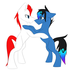 Size: 2000x2000 | Tagged: safe, artist:toptian, derpibooru import, oc, oc only, earth pony, pony, bipedal, dancing, duo, earth pony oc, male, simple background, stallion, white background