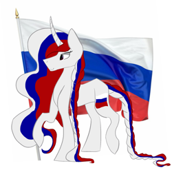 Size: 2000x2000 | Tagged: safe, artist:toptian, derpibooru import, oc, oc only, pony, unicorn, braid, braided tail, flag, ponified, russia, simple background, solo, white background
