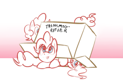 Size: 1421x920 | Tagged: safe, artist:braeburned, derpibooru import, pinkie pie, earth pony, pony, box, calvin and hobbes, clone, deleted from derpibooru, female, mare, multeity, open mouth, pinkie clone, sketch, too much pink energy is dangerous, transmogrifier