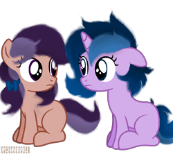 Size: 1000x886 | Tagged: safe, artist:indonesiarailroadpht, artist:ponyrailartist, derpibooru import, oc, oc only, oc:fluffy melody, oc:lavender adagio, earth pony, pony, unicorn, foal, simple background, stare, transparent background