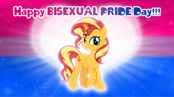 Size: 1280x719 | Tagged: safe, artist:andoanimalia, derpibooru import, sunset shimmer, pony, unicorn, bisexual, bisexual female, bisexual pride flag, bisexuality, female, pride, pride flag