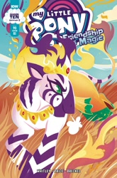 Size: 1349x2047 | Tagged: safe, artist:justasuta, derpibooru import, idw, prince abraxas, zebra, spoiler:comic, spoiler:comic90, comic, comic cover, cover, crown, fire, jewelry, jewels, kanga (clothing), male, my little pony logo, regalia, retailer incentive, season 10, solo, variant