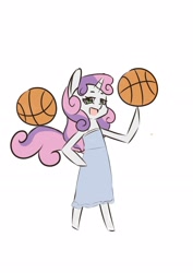 Size: 2480x3508 | Tagged: safe, derpibooru import, sweetie belle, anthro, plantigrade anthro, basketball, clothes, dress, sports