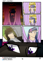 Size: 1000x1415 | Tagged: safe, artist:cyril_deroach, derpibooru import, twilight sparkle, twilight sparkle (alicorn), oc, alicorn, human, fanfic:tales from equestria, comic, crossover, humanized, lucifer, twilight's castle, winged humanization, wings