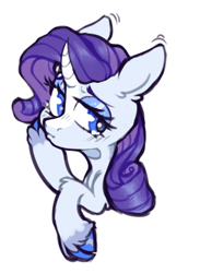 Size: 458x627 | Tagged: safe, artist:onionpwder, derpibooru import, rarity, pony, unicorn, chest fluff, eyeshadow, female, leg fluff, makeup, mare, raised hoof, simple background, solo, unshorn fetlocks, white background, wip