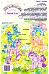 Size: 772x1164 | Tagged: safe, derpibooru import, star hopper, stardancer, twinkler, bird, duck, g1, backcard, backcard story, barcode, napper, official, sign, sky rocket (sparkle pony), sparkle pony, story, sunspot, text