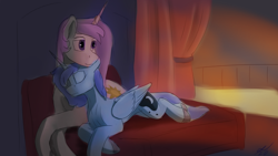 Size: 3840x2160 | Tagged: safe, artist:tenebrisnoctus, derpibooru import, princess celestia, princess luna, alicorn, pony, balcony, bed, colored hooves, cuddling, duo, eyes closed, female, folded wings, high res, indoors, looking away, lying down, mare, pink-mane celestia, prone, royal sisters, s1 luna, short mane, siblings, sisters, wings