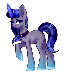 Size: 1609x1883 | Tagged: safe, artist:helemaranth, derpibooru import, oc, oc only, pony, unicorn, choker, colored hooves, glowing hooves, glowing horn, horn, raised hoof, simple background, solo, transparent background, unicorn oc