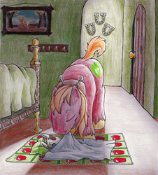 Size: 1786x1976 | Tagged: safe, artist:braeburned, derpibooru import, big macintosh, smarty pants, pony, bed, deleted from derpibooru, eyes closed, solo, traditional art