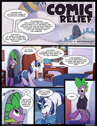 Size: 1082x1400 | Tagged: safe, artist:braeburned, derpibooru import, shining armor, spike, dragon, pony, unicorn, comic:comic relief, clothes, comic, deleted from derpibooru, explicit source, hoodie, older, older spike, saddle up 2: creature comforts, spikemor