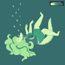 Size: 1280x1280 | Tagged: safe, artist:suchosophie, derpibooru import, adagio dazzle, anthro, crocodile, plantigrade anthro, equestria girls, barefoot, clothes, digital art, eyes closed, feet, female, simple background, solo, tail, unconscious, underwater