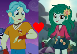 Size: 1238x882 | Tagged: safe, derpibooru import, edit, screencap, wallflower blush, equestria girls, equestria girls (movie), equestria girls series, let it rain, spoiler:eqg series (season 2), brawlyblush, clothes, crack shipping, cropped, cute, female, flower, flower in hair, flowerbetes, freckles, heart, hnnng, looking at you, male, music festival outfit, shipping, shipping domino, shorts, smiling, straight