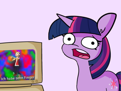 Size: 1984x1498 | Tagged: safe, artist:tjpones, derpibooru import, edit, twilight sparkle, computer, female, german, hallo aus berlin, meme, rolli, solo, twilight's computer