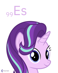 Size: 4000x5000 | Tagged: safe, artist:parclytaxel, derpibooru import, starlight glimmer, pony, unicorn, series:joycall6's periodic table, .svg available, absurd resolution, bust, chemistry, cute, einsteinium, female, glimmerbetes, looking at you, mare, periodic table, portrait, simple background, smiling, solo, vector, white background