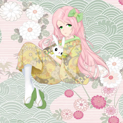 Size: 5000x5000 | Tagged: safe, artist:time sss, derpibooru import, angel bunny, fluttershy, human, clothes, female, humanized, kimono (clothing), looking at you