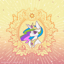 Size: 750x750 | Tagged: safe, artist:argibi, derpibooru import, part of a set, princess celestia, alicorn, pony, bust, female, frame, portrait, solo