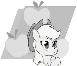 Size: 2755x2349 | Tagged: safe, artist:ihopeidontgetraped, derpibooru import, applejack, earth pony, pony, female, monochrome, simple background, solo, transparent background