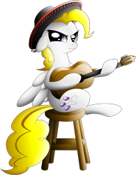 Size: 1452x1861 | Tagged: safe, artist:xeroseis, surprise, pegasus, pony, fanfic:rainbow factory, captain hook the biker gorilla, female, guitar, mare, rainbowdash presents, simple background, sitting, solo, sombrero, stool, transparent background