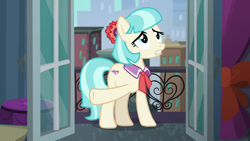 Size: 1280x720 | Tagged: safe, derpibooru import, screencap, coco pommel, earth pony, made in manehattan, female, mare, raised hoof, solo