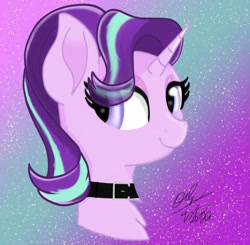 Size: 750x734 | Tagged: safe, artist:orcinuspony, derpibooru import, starlight glimmer, pony, unicorn, collar, smiling, solo