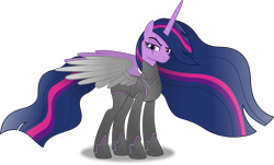 Size: 8921x5397 | Tagged: safe, artist:anime-equestria, derpibooru import, princess twilight 2.0, twilight sparkle, twilight sparkle (alicorn), alicorn, pony, the last problem, angry, armor, female, horn, mare, metal wing, older, older twilight, scar, simple background, solo, transparent background, vector, wings