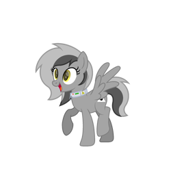 Size: 1800x1800 | Tagged: safe, artist:ponkus, derpibooru import, oc, oc:greyscale, pegasus, pony, female, mare, shock collar, simple background, smiling, solo, transparent background