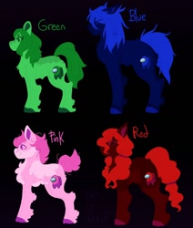 Size: 1280x1506 | Tagged: safe, artist:lepiswerid, derpibooru import, oc, oc:blue (among us), oc:green (among us), oc:pink (among us), oc:red (among us), earth pony, pony, among us, colored hooves, crossover, messy hair
