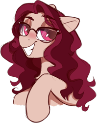 Size: 710x898 | Tagged: safe, artist:crimmharmony, derpibooru import, oc, oc only, oc:crimm harmony, bust, glasses, simple background, sketch, smiling, solo, teeth, transparent background