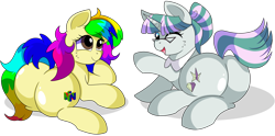 Size: 9700x4800 | Tagged: safe, artist:rainbowtashie, derpibooru import, cloudy quartz, twilight velvet, oc, oc:glossy granite, oc:rainbow tashie, earth pony, pony, unicorn, butt, commissioner:bigonionbean, cutie mark, extra thicc, female, flank, fusion, fusion:glossy granite, glasses, mare, plot, simple background, transparent background, writer:bigonionbean