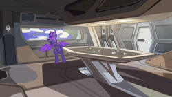 Size: 3840x2160 | Tagged: safe, artist:happy harvey, derpibooru import, twilight sparkle, twilight sparkle (alicorn), alicorn, pony, anvil aerospace, carrack, crossover, drawn on phone, looking out the window, pool table, rsi, space, spaceship, spacesuit, star citizen