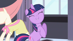 Size: 1280x720 | Tagged: safe, derpibooru import, screencap, twilight sparkle, unicorn twilight, pony, unicorn, sweet and elite, bipedal, birthday dress, cute, female, mare, solo, twiabetes