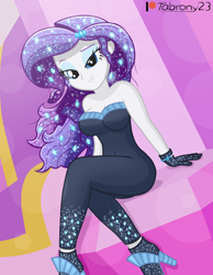 Size: 1456x1872 | Tagged: safe, artist:tabrony23, derpibooru import, rarity, better together, equestria girls, the other side, beautiful, clothes, fanart, female, gloves, high heels, high res, patreon, patreon logo, sexy, shoes, solo, solo female, strapless, unitard