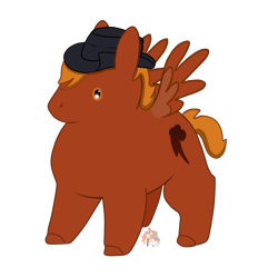 Size: 2400x2400 | Tagged: safe, artist:firehearttheinferno, derpibooru import, oc, oc:calamity, pegasus, pony, fallout equestria, chibi, chimken numget, chonk, chubby, cowboy hat, cute, dashite, fallout, hat, orange eyes, potato pony, simple background, solo, transparent background, watermark, wings