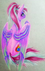 Size: 2988x4703 | Tagged: safe, artist:cahandariella, derpibooru import, oc, oc only, pegasus, pony, colored pencil drawing, female, mare, solo, traditional art