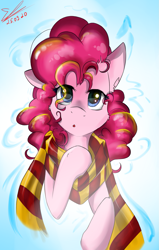 Size: 1029x1620 | Tagged: safe, artist:yuris, derpibooru import, pinkie pie, earth pony, pony, clothes, gryffindor, gryffindor scarf, scarf, solo