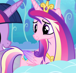 Size: 1750x1687 | Tagged: safe, derpibooru import, screencap, princess cadance, twilight sparkle, twilight sparkle (alicorn), alicorn, pony, the crystalling, messy mane, messy tail, solo focus