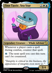 Size: 375x523 | Tagged: safe, derpibooru import, edit, finn tastic, dolphin, dol-fin-ale, my little pony: pony life, spoiler:pony life s01e18, ascot tie, ccg, clothes, gem, magic the gathering, suit, trading card, trading card edit