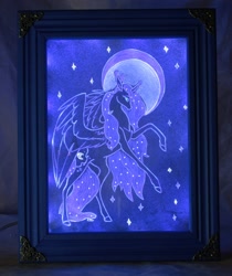 Size: 1516x1808 | Tagged: safe, artist:ashenonedreamer, artist:dementra369, derpibooru import, princess luna, alicorn, pony, bipedal, ear fluff, ethereal mane, female, for sale, mare, moon, night, raised hoof, solo, starry mane, stars