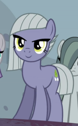 Size: 366x590 | Tagged: safe, derpibooru import, edit, edited screencap, screencap, limestone pie, marble pie, maud pie, hearthbreakers, cropped, inverted mouth, smiling, solo focus, when she smiles