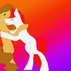 Size: 2000x2000 | Tagged: safe, artist:toptian, derpibooru import, oc, oc only, earth pony, pony, abstract background, bipedal, earth pony oc, eyebrows visible through hair, eyes closed, gay, gradient background, high res, hug, licking, male, neck licking, stallion, standing, tongue out
