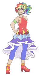 Size: 1900x3600 | Tagged: safe, artist:kikirdcz, derpibooru import, rainbow dash, human, alternate hairstyle, armband, belt, boots, clothes, crystal gala, crystal gala dress, dress, ear piercing, earring, female, freckles, grin, high heel boots, humanized, jewelry, leggings, piercing, rainbow dash always dresses in style, shoes, simple background, skirt, smiling, solo, transparent background