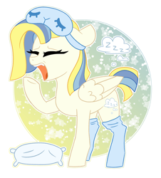 Size: 2598x2869 | Tagged: safe, artist:crazysketch101, derpibooru import, oc, oc only, oc:dream, pegasus, pony, pillow, simple background, sleepy, solo, white background, yawn