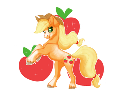 Size: 1024x732 | Tagged: safe, artist:voltage-art, derpibooru import, applejack, earth pony, pony, cutie mark background, female, mare, rearing, simple background, solo, transparent background, unshorn fetlocks