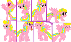 Size: 2807x1650 | Tagged: safe, artist:daisyrosepup16, derpibooru import, oc, oc only, oc:caramella bravo, pegasus, pony, base used, bipedal, crying, expressions, female, flying, mare, open mouth, raised hoof, simple background, solo, tongue out, white background