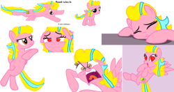 Size: 3675x1935 | Tagged: safe, artist:daisyrosepup16, derpibooru import, oc, oc only, oc:caramella bravo, pegasus, pony, angry, base used, bipedal, boutique depression, bust, expressions, eyelashes, female, flying, frown, heart eyes, mare, open mouth, wingding eyes