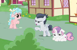 Size: 2500x1641 | Tagged: safe, artist:rapmlpandbttffan23, derpibooru import, cozy glow, rumble, sweetie belle, pegasus, pony, unicorn, colt, female, filly, male, rumbelle, shipping, straight