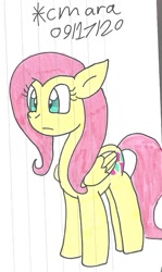 Size: 623x1043 | Tagged: safe, artist:cmara, derpibooru import, fluttershy, pegasus, pony, female, mare, simple background, solo, traditional art, white background