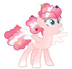 Size: 1024x983 | Tagged: safe, artist:sapphiretwinkle, derpibooru import, pinkie pie, pegasus, pony, alternate design, pegasus pinkie pie, race swap, simple background, solo, transparent background, two toned wings, wings