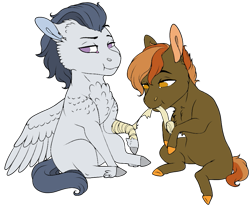 Size: 975x807 | Tagged: safe, artist:icey-wicey-1517, artist:malinraf1615, color edit, derpibooru import, edit, button mash, rumble, earth pony, pegasus, pony, collaboration, bandage, chest fluff, colored, colt, ear fluff, gay, hoof hold, injured, leg fluff, male, missing cutie mark, mouth hold, raised hoof, rumblemash, shipping, simple background, sitting, transparent background, tsundere, unshorn fetlocks